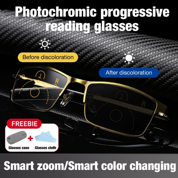 Photochromic progressive reading glasses..