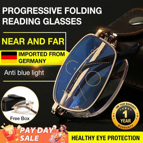 Progressive folding reading glasses