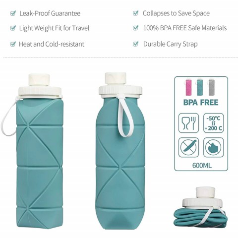 Large capacity folding eco-friendly silicone water bottle